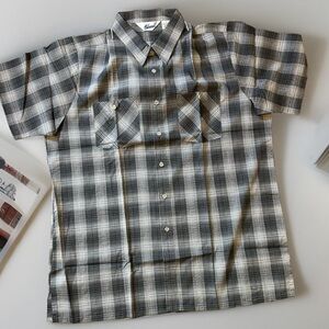 Vintage Haband Shirt Adult LARGE Gray White Plaid 90s Pocket Mens Casual NEW